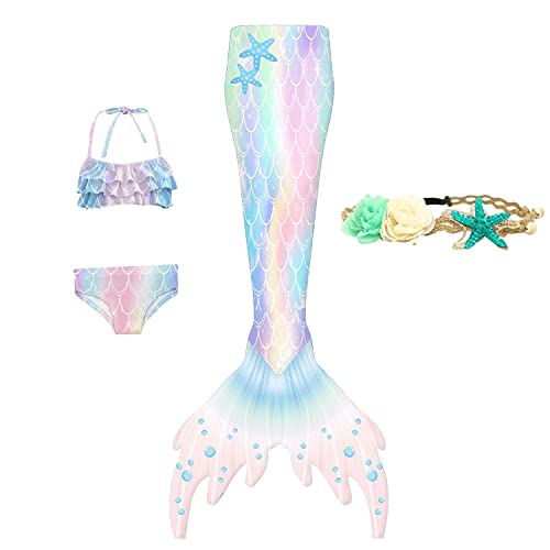 XNSGAO 4pcs Mermaid Tails for Swimming for Girls Kids Swimsuit Costume Princess Bathing Suit Bikini Set
