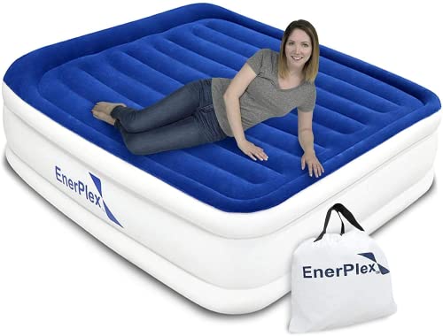 EnerPlex Twin Air Mattress with Built in Pump - 13' Luxury Size Self-Inflating Blow Up Mattress with Neck Support - Inflatable Air Bed for Portable Travel & Home Use (Blue/White)