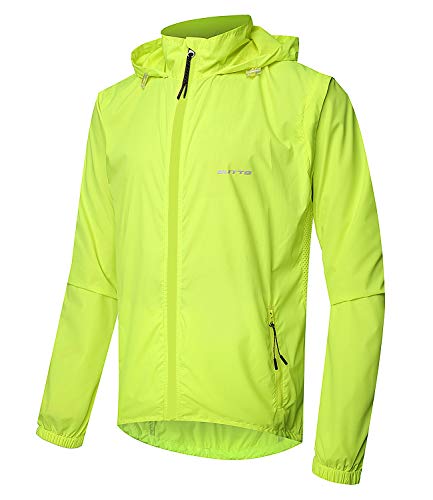 Outto Men's High Visibility Cycling Jacket Convertible UPF50+ Windproof Lightweight Windbreaker(Large,#180012 Fluorescent Green)
