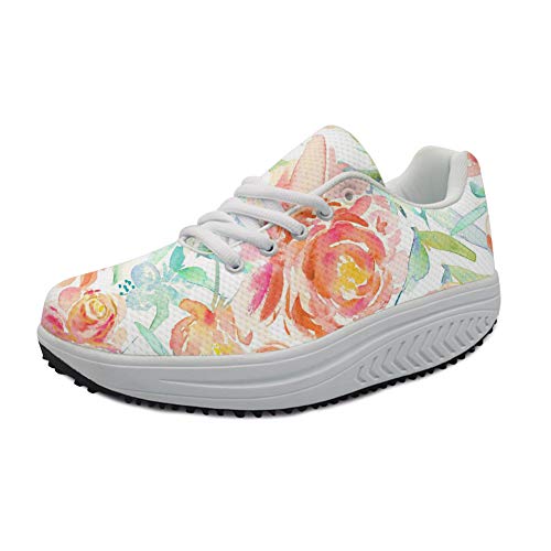FOR U DESIGNS Leisure Slimming Rocking Shoe Floral Roes Ladies Cross Strap Breath Wedges Flats Sneakers US 8