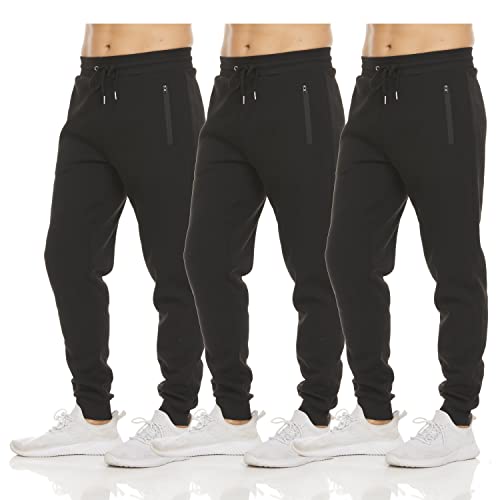 PURE CHAMP Mens 3 Pack Fleece Active Athletic Workout Jogger Sweatpants for Men with Zipper Pocket and Drawstring Size S-3XL(2X-Large, Set 4)