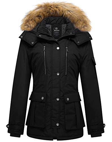 Wantdo Womens Quilted Thickened Parka Coat Winter Hooded Puffer Coat (Black, X-Large)