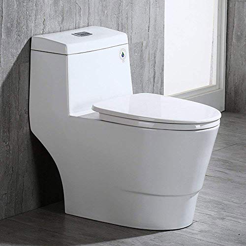WOODBRIDGE One Piece Toilet with Soft Closing Seat, Chair Height, 1.28 GPF Dual, Water Sensed, 1000 Gram MaP Flushing Score Toilet with Chrome Button T0001-CH, White
