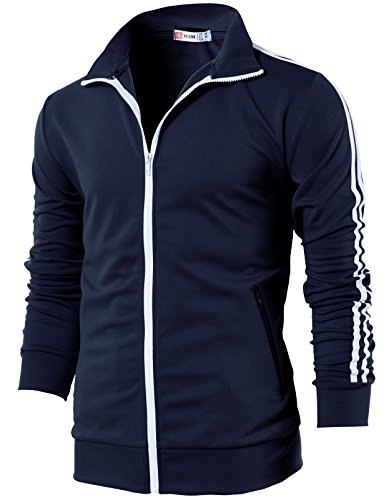H2H Mens Basic Track Jacket - Slim Fit Side Taping Sportswear Urbanwear Streetwear Top NAVY US M/Asia L (CMOJA0103)