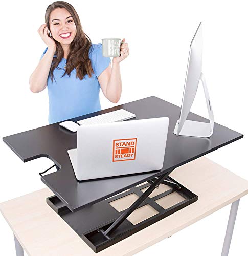 X-Elite Pro XL Standing Desk Converter | Instantly Convert Any Surface to a Stand up Desk | Extra Large Sit to Stand Desk Converter | Easily Fits 2 Monitors (36 inches | Black)
