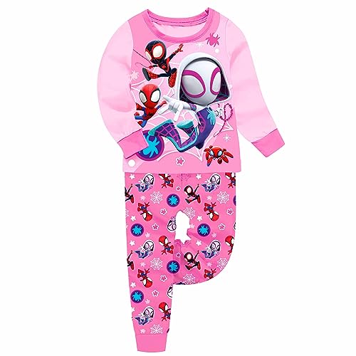 Girls Pajamas Set Spidey Gwen Princess 2Pcs Soft Sleepwear Kids Long Sleeve Homewear Child Pjs Set Cartoon Nighties (3-4T, Pink)