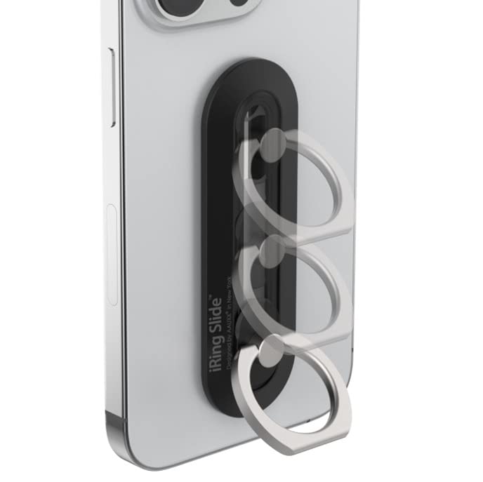 iRing Slide, Made in Korea, Wireless Charging Compatible. Simply Slide The Ring Down to Charge. Includes Hook Mount for Car Cradle or Wall. AAUXX Original Ring Grip Finger Holder Stand (Black)