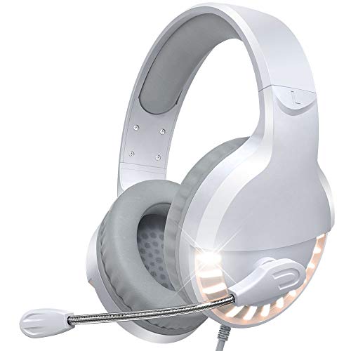 Gaming Headset, Bass Surround Gaming Headphones with Noise Cancelling Mic, LED Lights, Soft Memory Earmuffs for PS5/ PS4/ Xbox One Controller/Laptop/PC/Mac/Nintendo NES Games