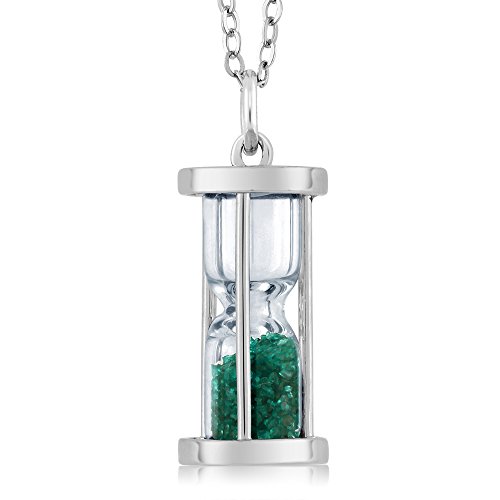 Gem Stone King 925 Sterling Silver Hourglass Pendant Necklace For Women with 0.75 Ct Emerald Dust and 18 Inch Silver Chain