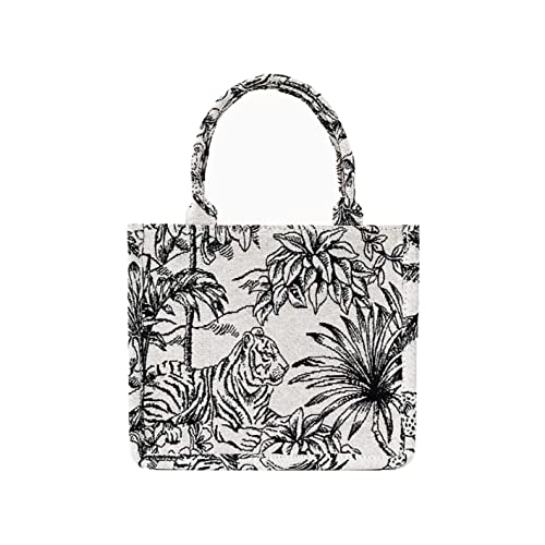 Fashion luxury tote bag cotton linen one shoulder handbag large capacity jacquard embroidery retro exquisite graffiti(S)