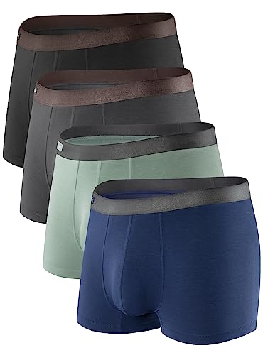 DAVID ARCHY Mens Underwear Bamboo Rayon Breathable and Soft Trunks Basic Solid Underwear No Fly 4 Pack (M, Black/Navy Blue/Dark Gray/Pale Green - 2.5' in 4 Pack)