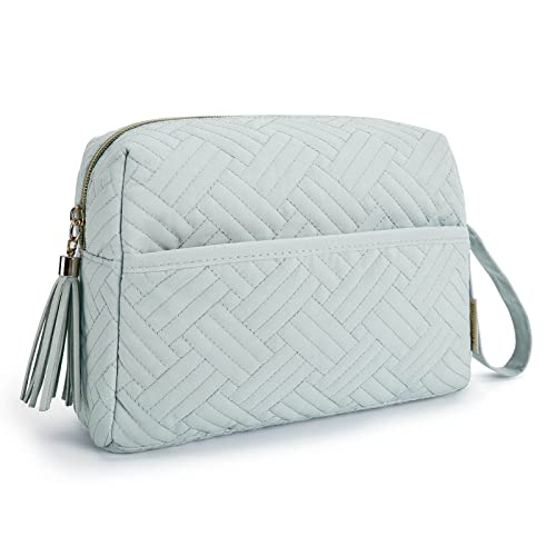 BAGSMART Makeup Bag, Cosmetic Bag for Purse,Travel Make Up Pouch,Water-resistant Toiletry Bag Elegant Roomy, Makeup Accessories Organizer, Light Blue