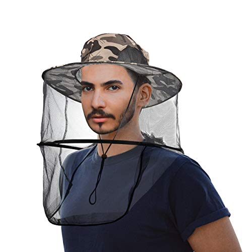 CozyCabin Mosquito Head Net Hat with Hidden Mesh, Outdoor Fishing Hat Sun Hat for Outdoor Lover Men or Women (Gray Camouflage)