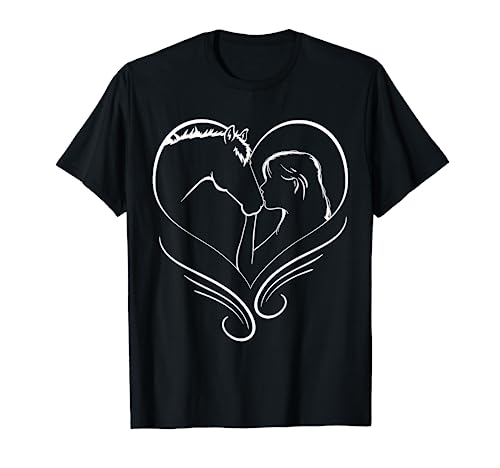 Girl Kissing Horse Heart Horseback Rider Silhouette T-Shirt