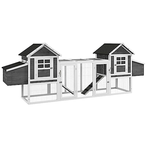 PawHut Dual Wooden Chicken Coop with Garden Bed, Large Outdoor Hen House with Nesting Boxes Removable Trays, Ramps Run, for Garden Backyard, 123' x 27.5' x 42.5', Dark Gray