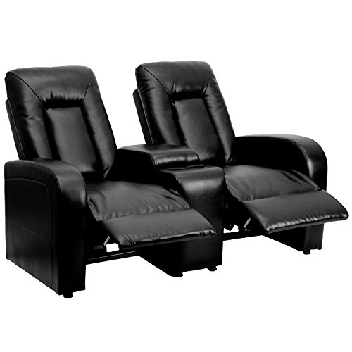 Flash Furniture Eclipse Series 2-Seat Reclining Black LeatherSoft Theater Seating Unit with Cup Holders