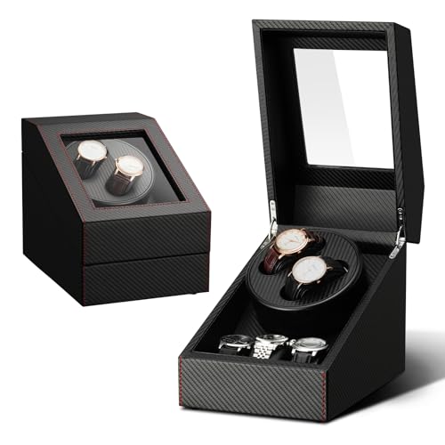 LALAHOO Watch Winder for Automatic Watches, 2 Watch Winders with Ultra Quiet Motor, Double Automatic Watches with 3 Watches Storages, AC Adapter or Battery Powered