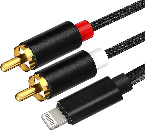[Apple MFi Certified] Lightning to RCA Cable Audio Aux Adapter，2-Male Y Splitter Aux Cord Compatible with iPhone 14 13 12 11 Pro XS XR X 8 7 for Amplifier, Car, Home Theater, Speaker and More (3.9FT)