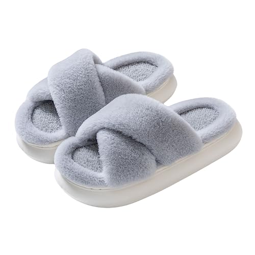 SOSUSHOE Womens Slippers House Slippers for Woman Fuzzy Slippers Platform Slippers Slippers for Women Indoor Fluffy,Grey