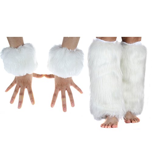 Faux Fur Cuffs Furry Leg Warmers and Wrist Cuff Warmer Boot Cuff,2 Pairs Set For Women Party Costumes