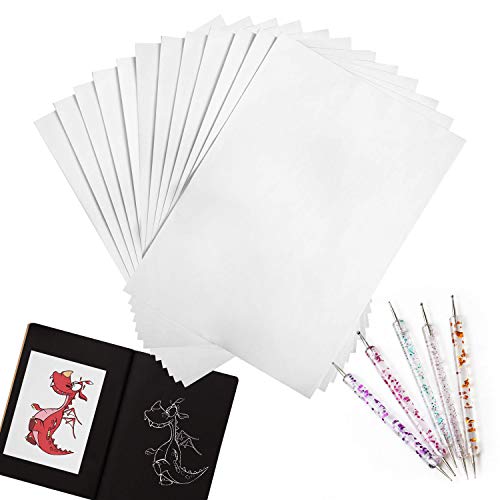 100 Sheets White Carbon Transfer Paper 11.7”x8.3” with Tracing Stylus for Wood Burning Transfer, Wood Carving,Trace Pattern
