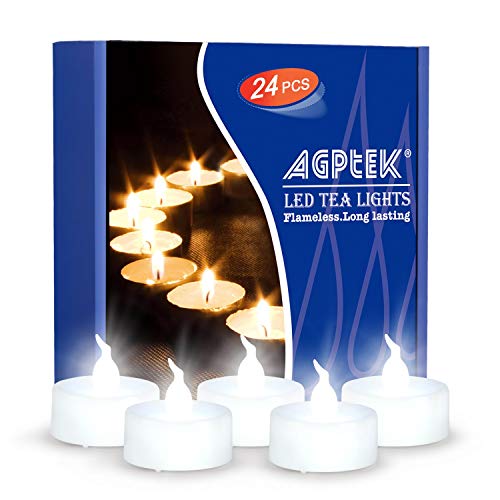 AGPtEK Timer Tea Lights,24 Pack Flameless Timer LED Candles Battery-Operated Tealight Candles No Flicker Long Lasting Tealight with Auto On/Off for Wedding Holiday Party Home Decoration (Cool White)