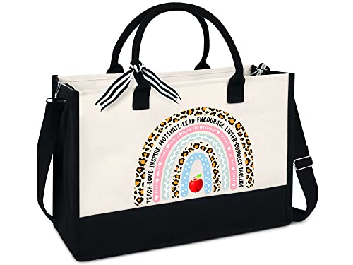 OASSIE Teacher Appreciation Gifts For Women, Best Teacher Birthday Gifts, Mothers/ Teachers Day Gifts, 13oz Canvas Tote Bag With Zipper