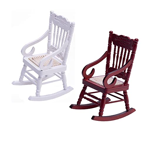 SUCCUNA Dollhouse Miniature Chairs 1 12 Scale Dollhouse Furniture White Red Wooden Rocketing Dining Chairs for Doll House Living Room Decorations