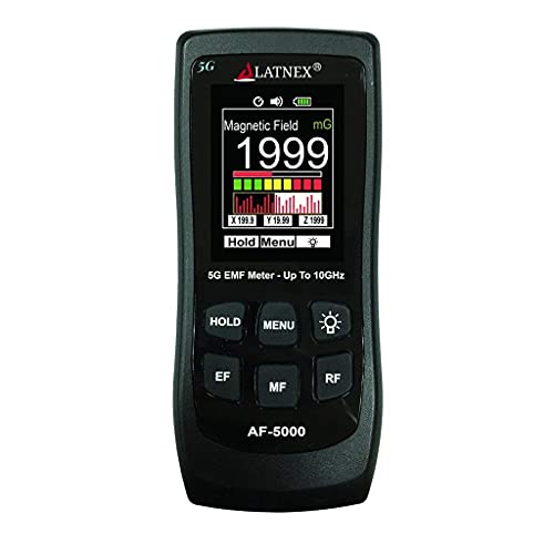 LATNEX AF-5000 5G EMF Meter RF Detector Tester and Reader with Calibration Certificate - Tests and Measures RF and Microwaves, 3-Axis Gauss or Tesla Magnetic Fields and Electrical ELF Fields
