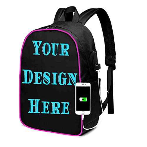 Exgunly Custom Backpack, Custom Personalized Text Picture Backpack,Backpack With a USB and headphone cable interface 17 in Black 17in