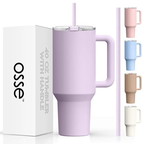 osse 40oz Tumbler with Handle and Straw Lid | Double Wall Vacuum Reusable Stainless Steel Insulated Water Bottle Travel Mug Cup | Modern Insulated Tumblers Cupholder Friendly (Orchid)