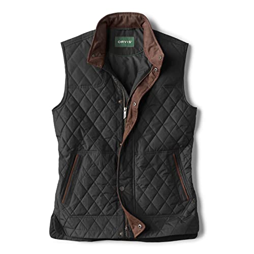 Orvis RT7 Quilted Vest for Men - Versatile Diamond-Quilted Thermoregulating Polyester Weave with Zip and Button Placket, Black - Small