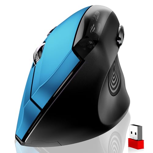 memzuoix Ergonomic Mouse Wireless,2.4G Optical Cordless Mice with 800/1200/1600 DPI,Vertical Computer Wireless Mouse for Laptop, Mac,PC,Desktop (for Right Hand, Large),Blue Mouse