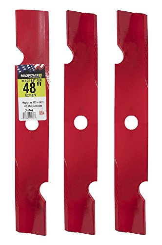 Maxpower 561144B 3-High Lift Blade Set for 48' Exmark Replaces OEM #'s 103-6401 and 103-6401-S, Red