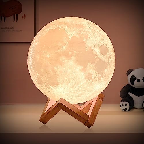 RMFSH Moon Lamp 2023 Upgrade 128 Colors Moon Night Light for Kids Adults with Wooden Stand & Remote/Touch Control and USB Rechargeable Gifts for Girls Boys Women Men Birthday 4.8 inch (Small Size)