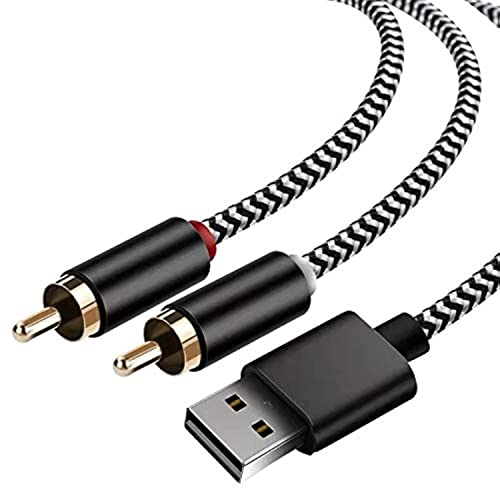 USB to 2-Male RCA Audio Aux Cable for PC Stereo Y Splitter Cord Jack Adapter Compatible with USB A Laptop, Linux,Windows, Desktops and More Device for Amplifiers, Home Theater, Speaker (6.6Feet)