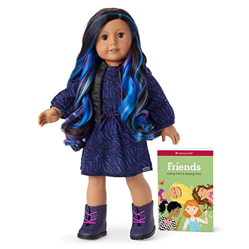 American Girl Truly Me 18-inch Doll #92 with Brown Eyes, Black-Brown Curly Hair with Blue & Purple Highlights and Tan Skin with Warm Neutral Undertones