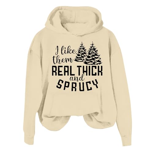 deals of the day lightning Jesus Hoodie Sweatshirt for Women God Bless Us Every One Long Sleeve Christmas Tree Printed Hooded (B-Beige, XXL)