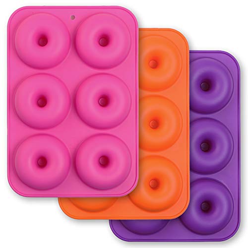 Cozihom 6-Cavity Silicone Donut Mold, Silicone Bagel Mold, Non-Stick Donut Mold, Food Grade Silicone, BPA Free, 3 Pcs