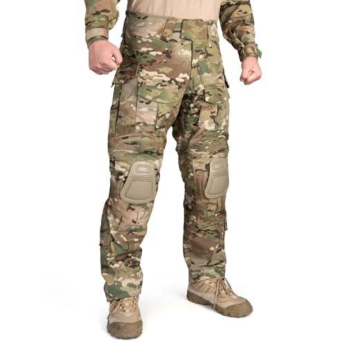 IDOGEAR SPORTS G3 Combat Pants for Men Tactical Pants with Knee Pads Hunting Shooting Training Outdoor Trousers (Multi-camo, 36W x 33L)