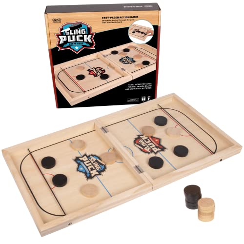 Sling Puck Board Game I Table Top Puck Table Game I Wooden Family Games, Fast Sling Puck Game, Football Slingshot Game I Table Top Hockey Game for Adults & Kids 24' 24'