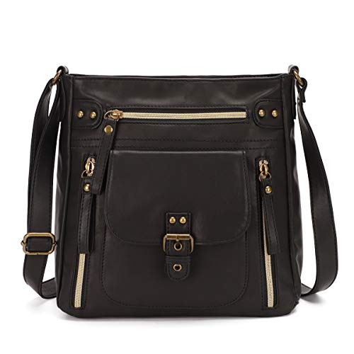 K.EYRE Crossover Purse and Handbags Crossbody Bags for Women Soft Leather Wallet Small Neatpack Bag with Pockets Black, Medium