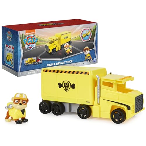 Paw Patrol, Big Truck Pup’s Rubble Transforming Toy Trucks with Collectible Action Figure, Kids Toys for Ages 3 and Up