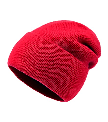 Lallier 100% Merino Wool Beanie for Men and Women, Pure Wool Ribbed Knit Warm Winter Hat with Gift Box (Red)