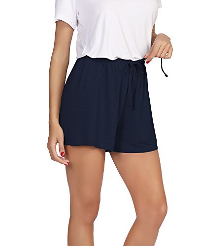 WiWi Bamboo Viscose Pajama Shorts for Women Soft Sleep Bottoms Plus Size Lounge Boxers Pj Sleepwear Bottom S-4X, Navy, Medium