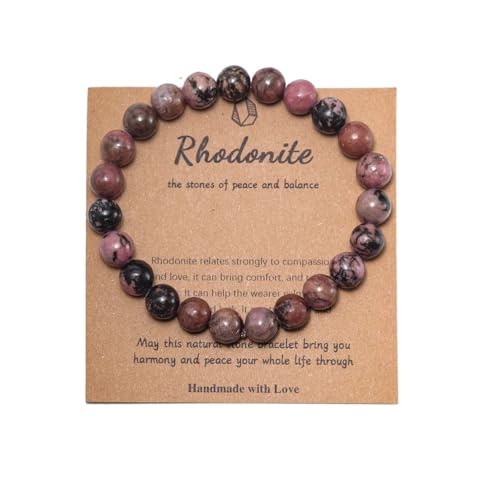 Pingyongchang Stress Relief Anxiety Yoga Bracelet,Healing Crystal Stone Mantra Bracelets For Women Natural Crystal Stone Healing Gifts birthday Gifts For Teen Girls jade bracelet for men-Rhodonite