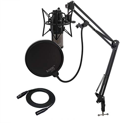 AKG P220 Condenser Microphone Bundle with Studio Stand, Pop Filter and XLR Cable (4 Items)