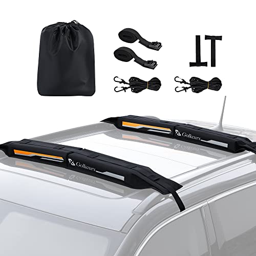 Golkcurx Universal Soft Roof Rack Pads for Kayak,Surfboard, SUP, Canoe, Snowboard with15FT Tie-Down Straps*2 and Storage Bag*1 (Black)