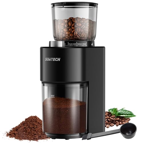 SOWTECH Anti-static Conical Burr Coffee Grinder, Adjustable Burr Mill with 38 Precise Grind Setting, precision timer, for Espresso/Drip/Pour Over/Cold Brew/French Press Coffee Maker(Black)