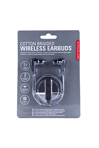 Kikkerland Wireless Cotton Braided Earbuds, Black